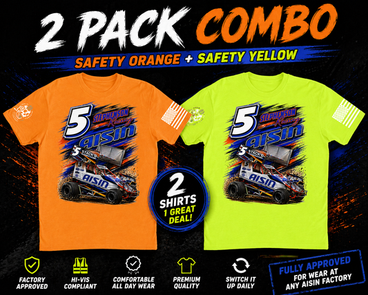 AISIN Racing Safety Tee – 2 Pack (Hi-Vis Yellow + Orange | Factory Approved)