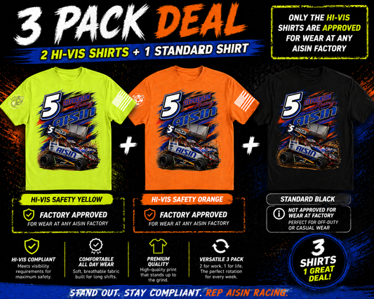AISIN Racing Tee – 3 Pack (2 Hi-Vis + 1 Standard | Factory Ready Rotation)